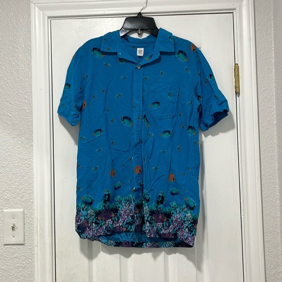 Gap button down short sleeve ocean print xxl 14/16 - Picture 1 of 7